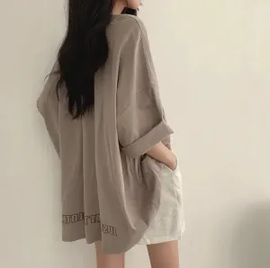 -Fall Outfits Long Sleeve Top - Spring Solid Simple Oversized Tshirt Summer Women Harajuku Long T Shirt Goth T-shirts Split White Black Long Sleeve Tops