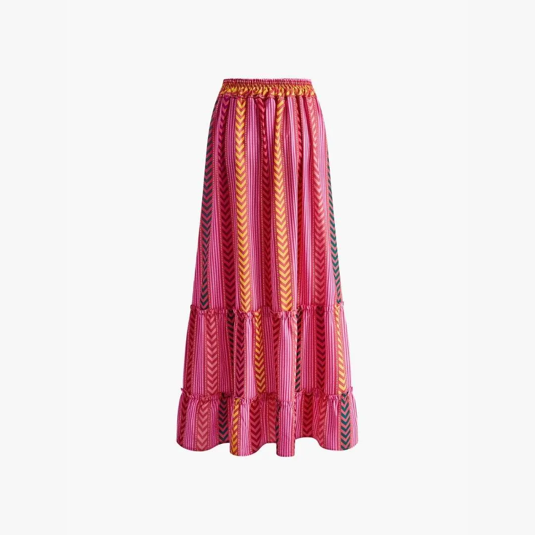 Aisha™ | Boho Printed Drawstring Ruffle Skirt