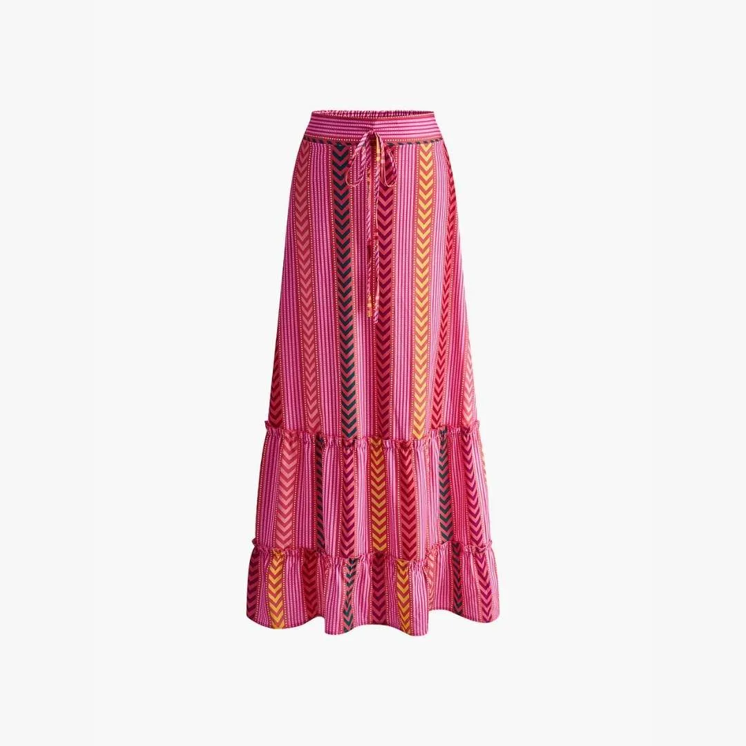 Aisha™ | Boho Printed Drawstring Ruffle Skirt