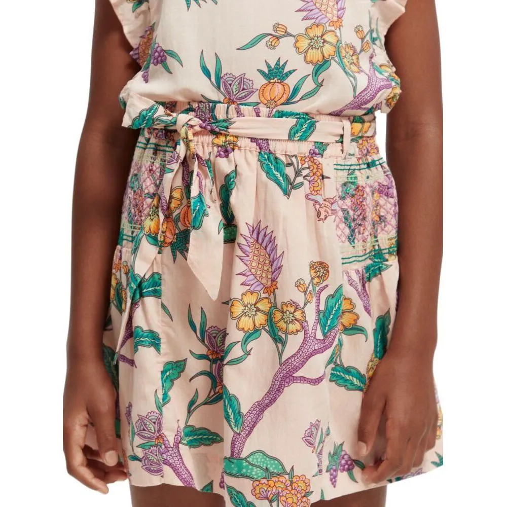 All-Over Printed Smock Detail Skirt