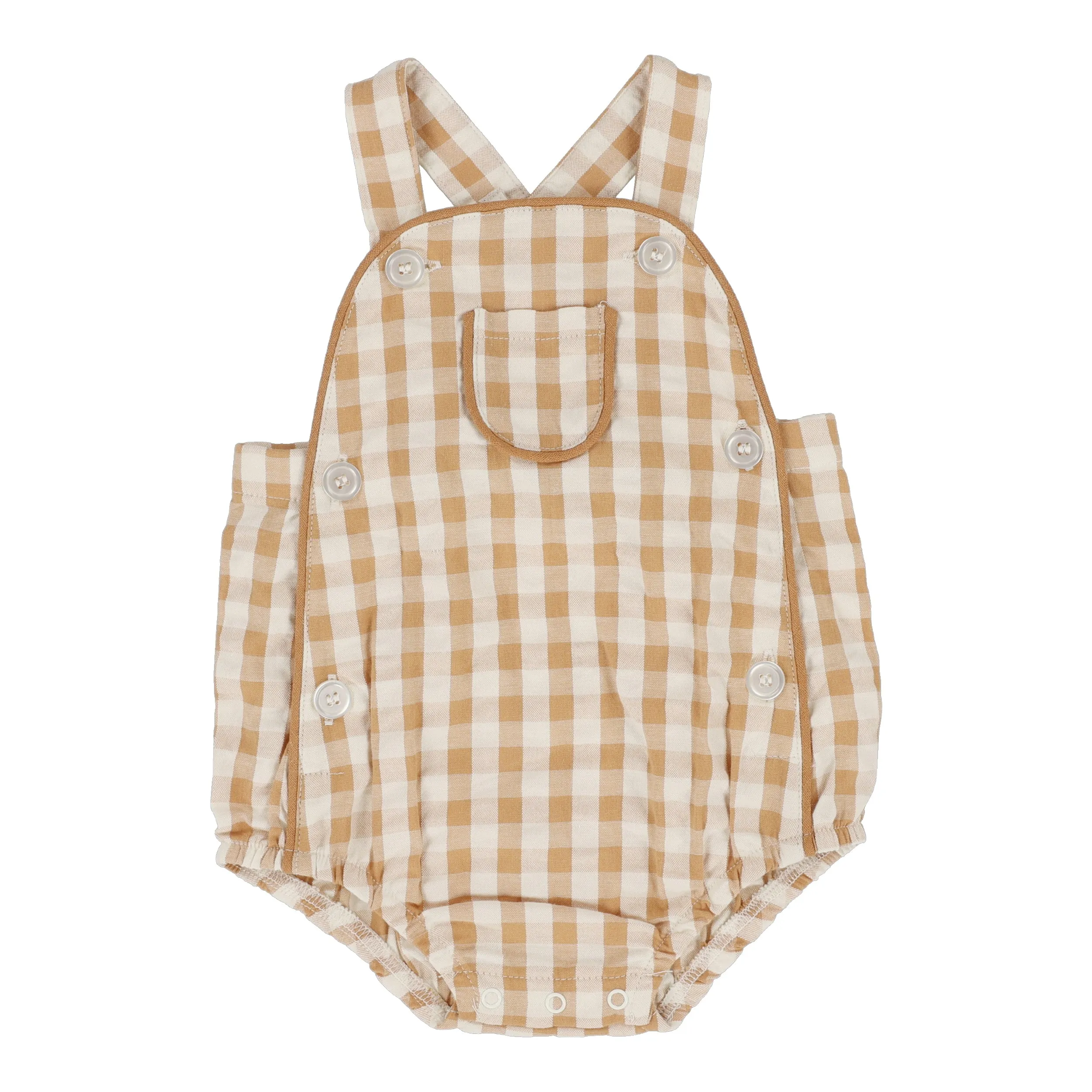 Analogie Gingham Suspender Romper - Golden