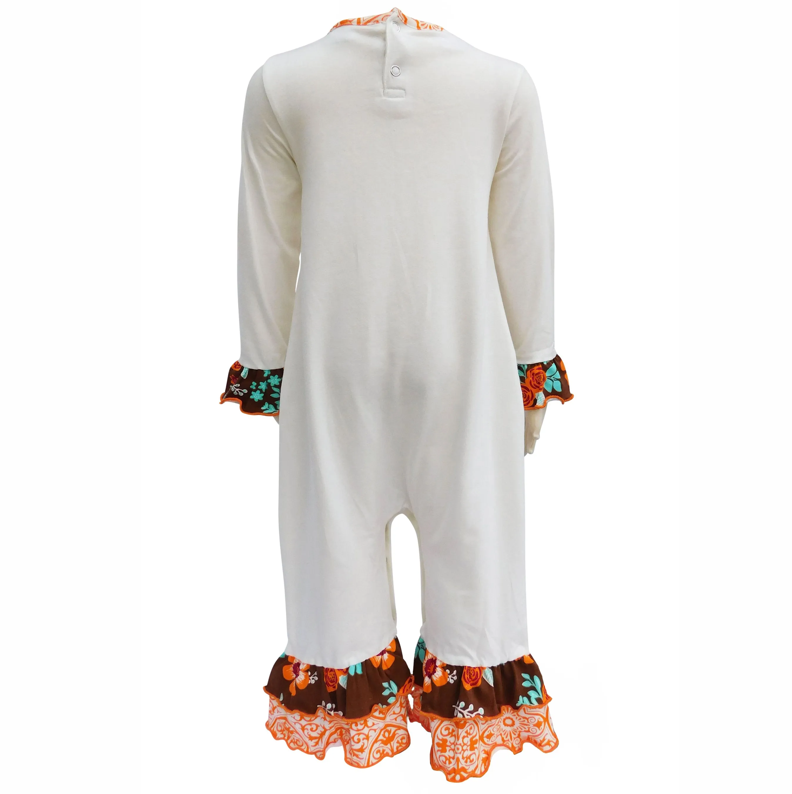 AnnLoren Baby Girls Thanksgiving Fall Orange Pumpkin Romper Size 6 Mo-24 Mo