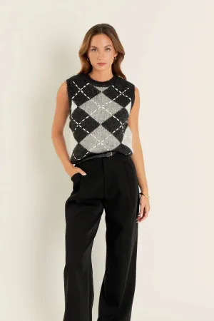 Argyle Pattern Ribbed Sleeveless Vest