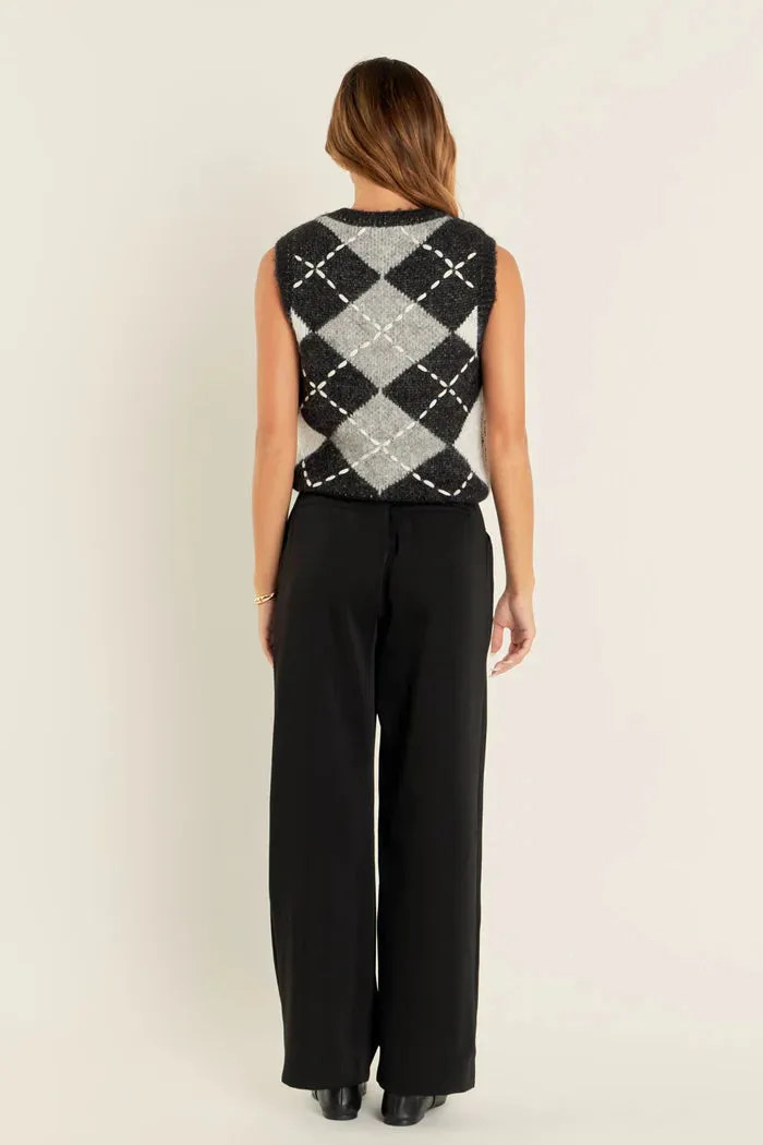Argyle Pattern Ribbed Sleeveless Vest