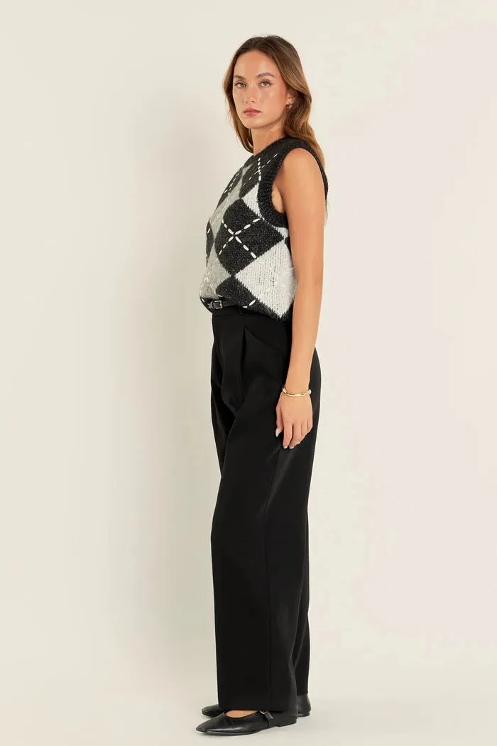 Argyle Pattern Ribbed Sleeveless Vest