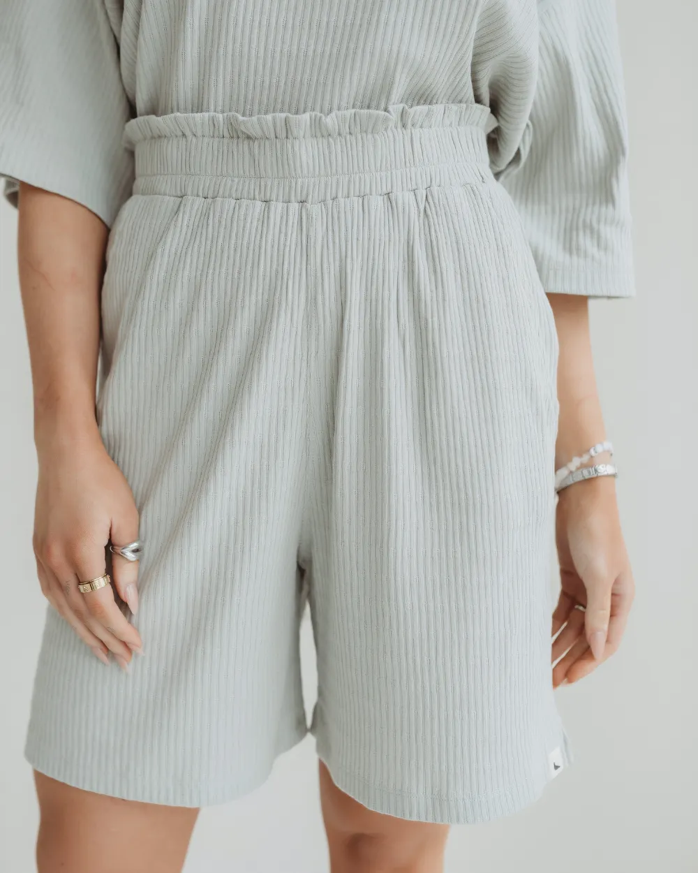 Audrey Light Green Rib Shorts