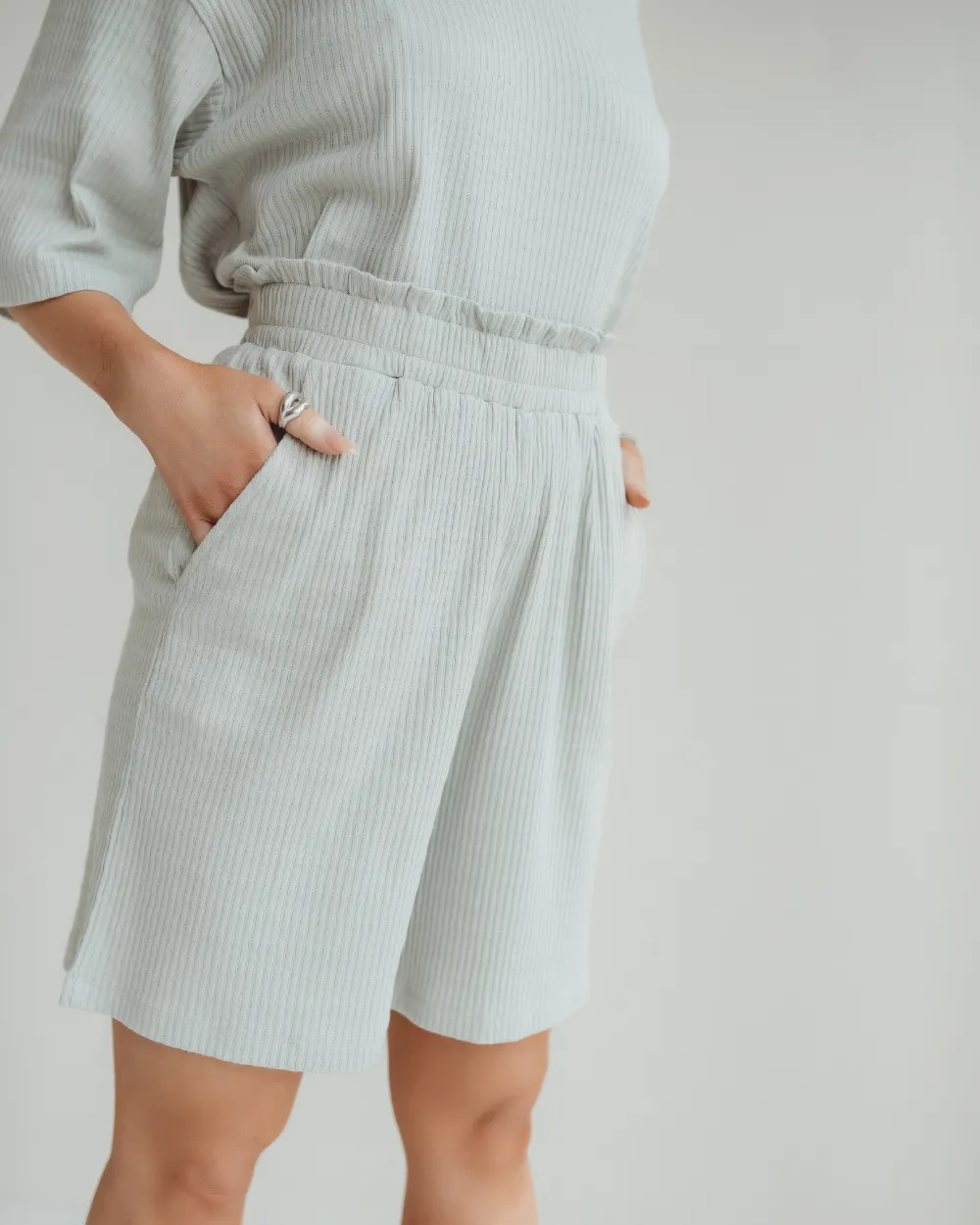 Audrey Light Green Rib Shorts