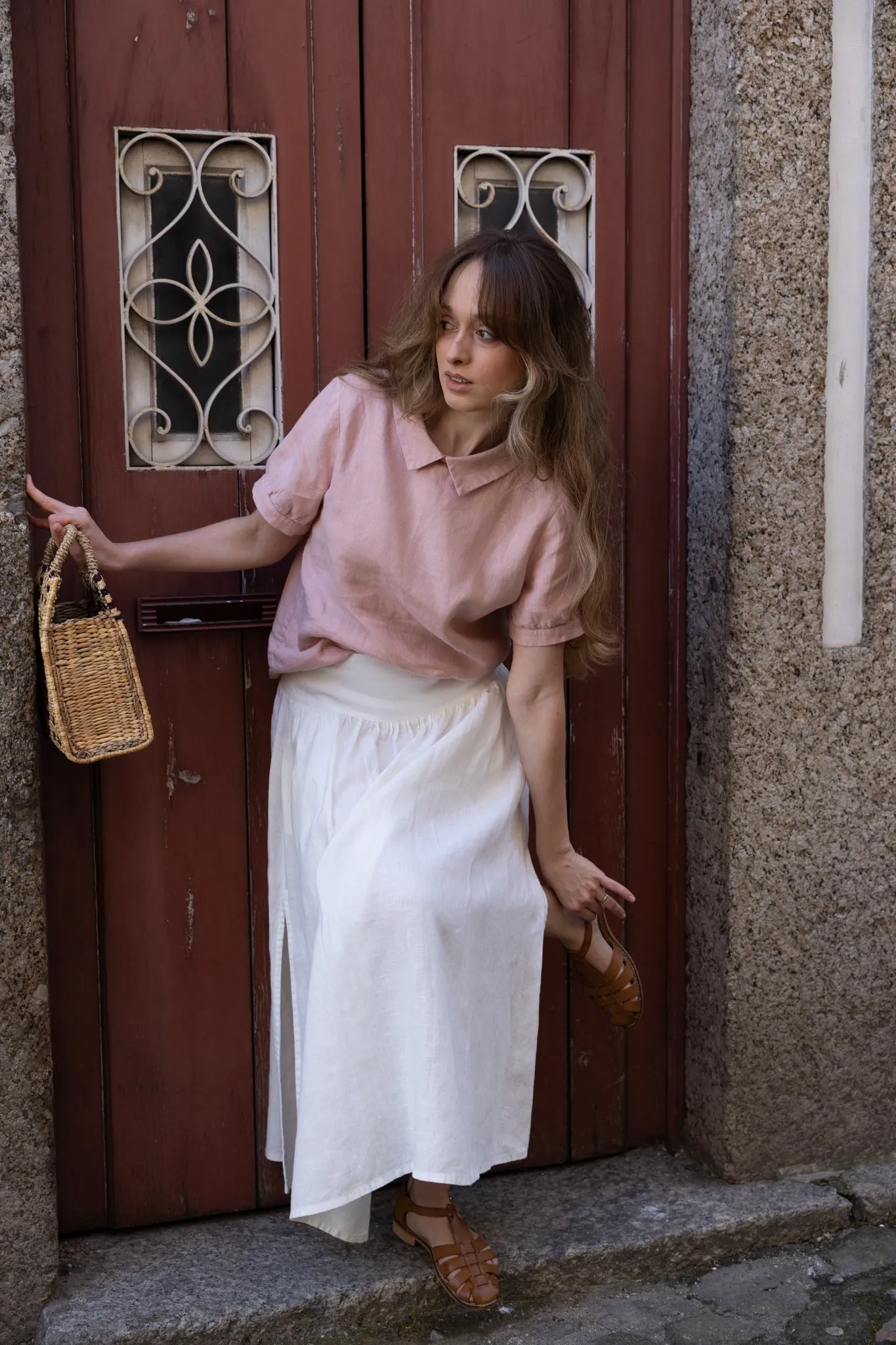 August - Linen Skirt in Off White