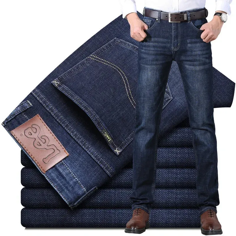 Autumn/Winter Men's Jeans Thick Straight-leg Loose-fit