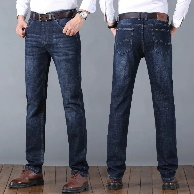 Autumn/Winter Men's Jeans Thick Straight-leg Loose-fit
