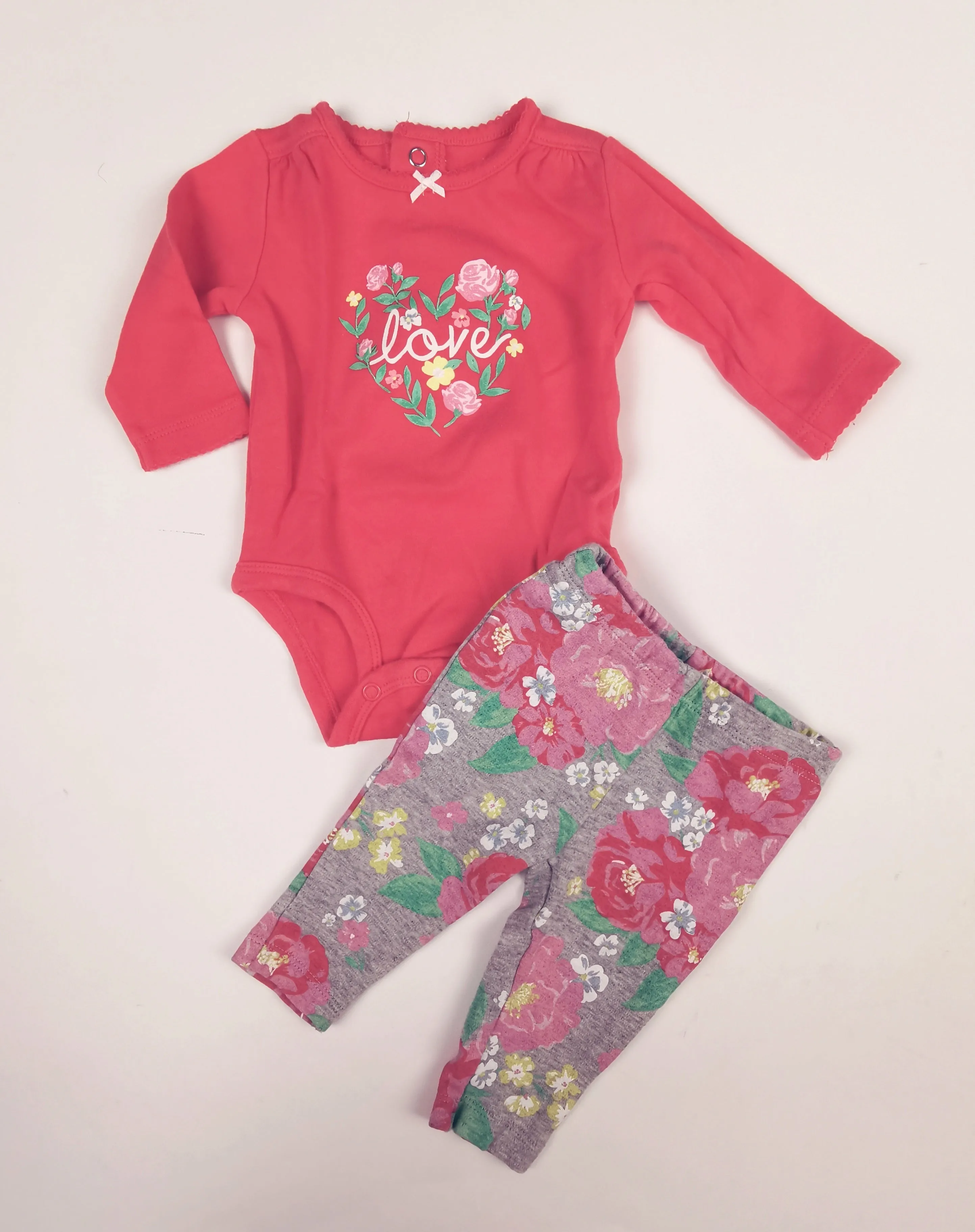 BABY GIRL SIZE 3 MONTHS - CARTER'S, 2 Piece Matching Floral Outfit EUC B21