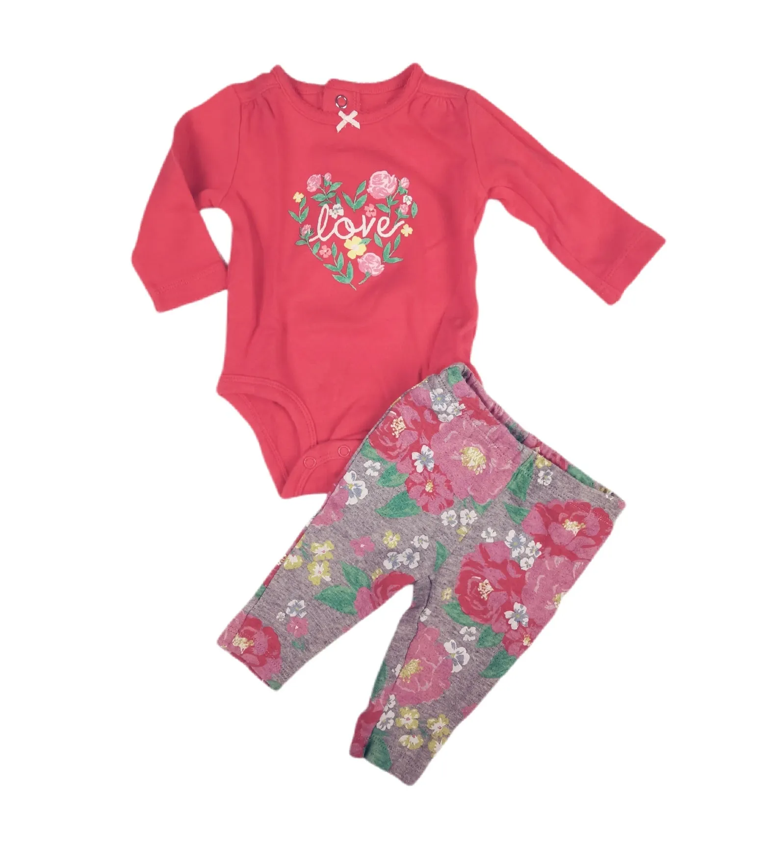 BABY GIRL SIZE 3 MONTHS - CARTER'S, 2 Piece Matching Floral Outfit EUC B21