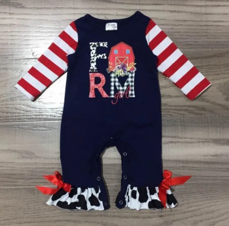 Baby Girls CowGirl Farmer Barn Romper Toddler Jumpsuit
