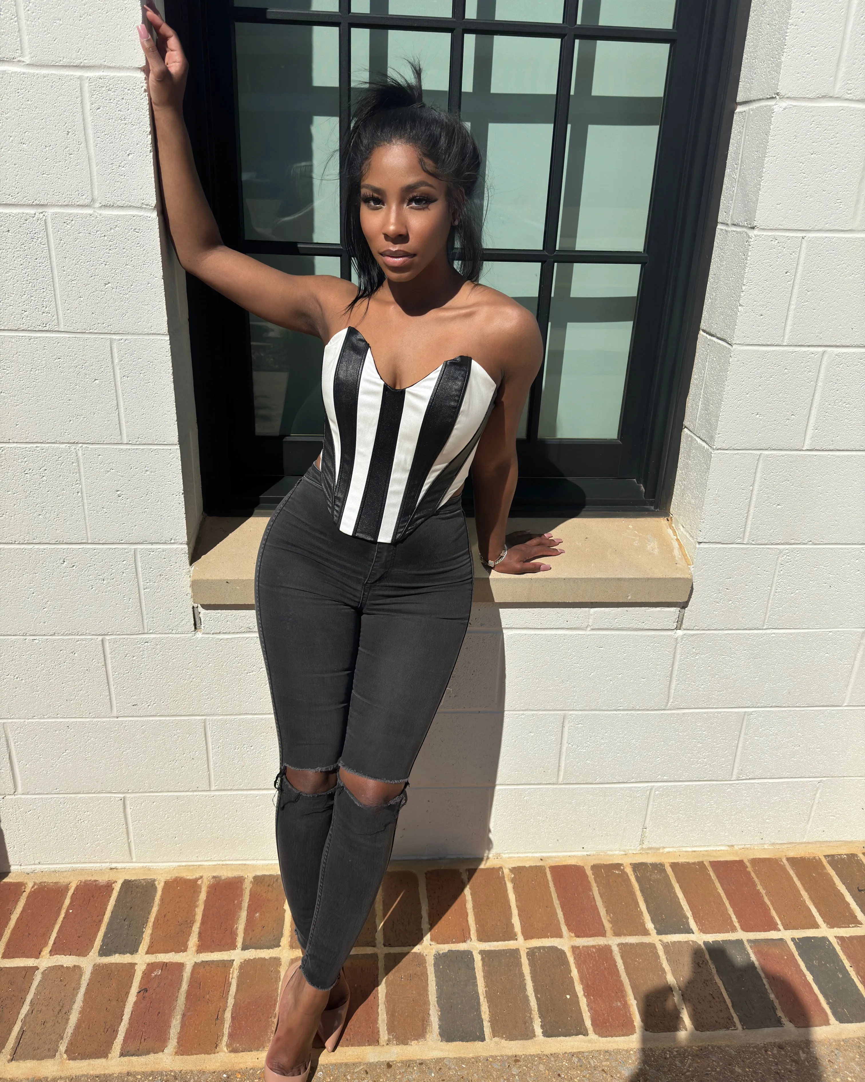 Black and white corset top
