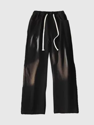 Black Drawstring Wide Leg Denim