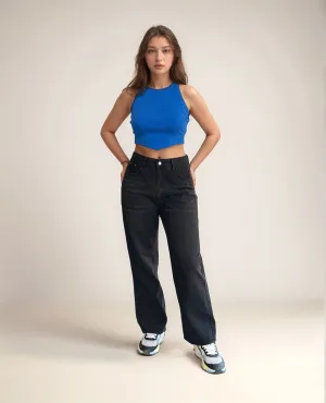 Black High Rise Stylized Pocket Denim