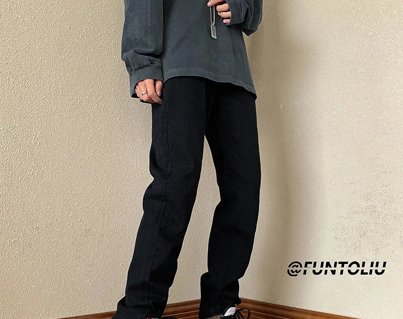 Black Jeans for Men Autumn and Winter Thick High Waist Men's Pants Casual Straight Stretch Trousers Vintage Washed Men Clothing