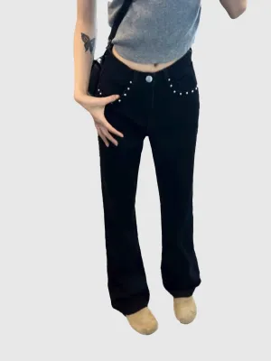 Black Studded Pocket Denim