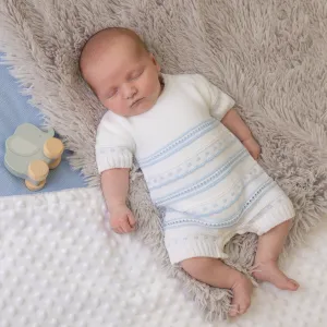 Blue & White Knitted Pointelle Romper