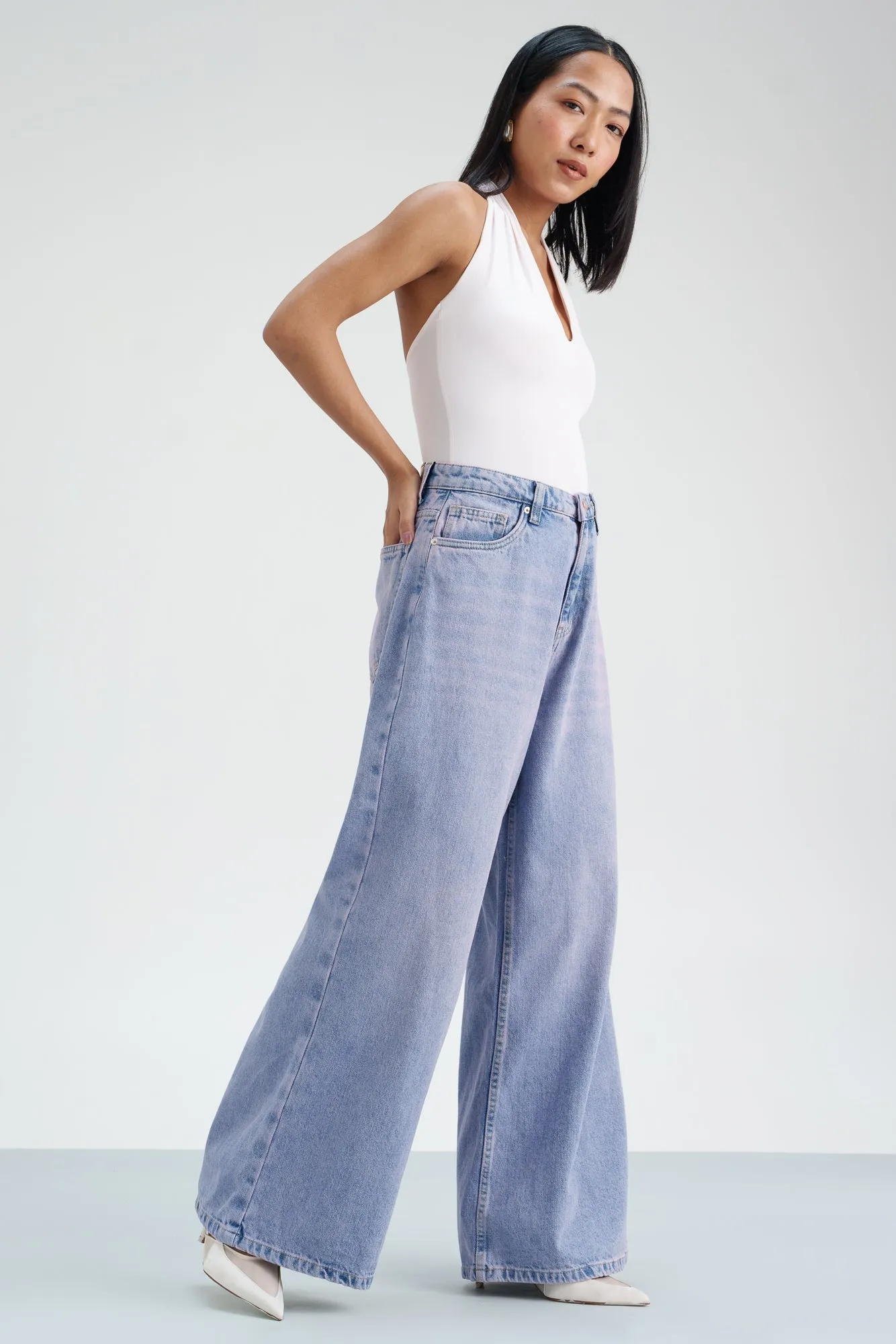 Blue Blush Cropped Wide Leg Jeans