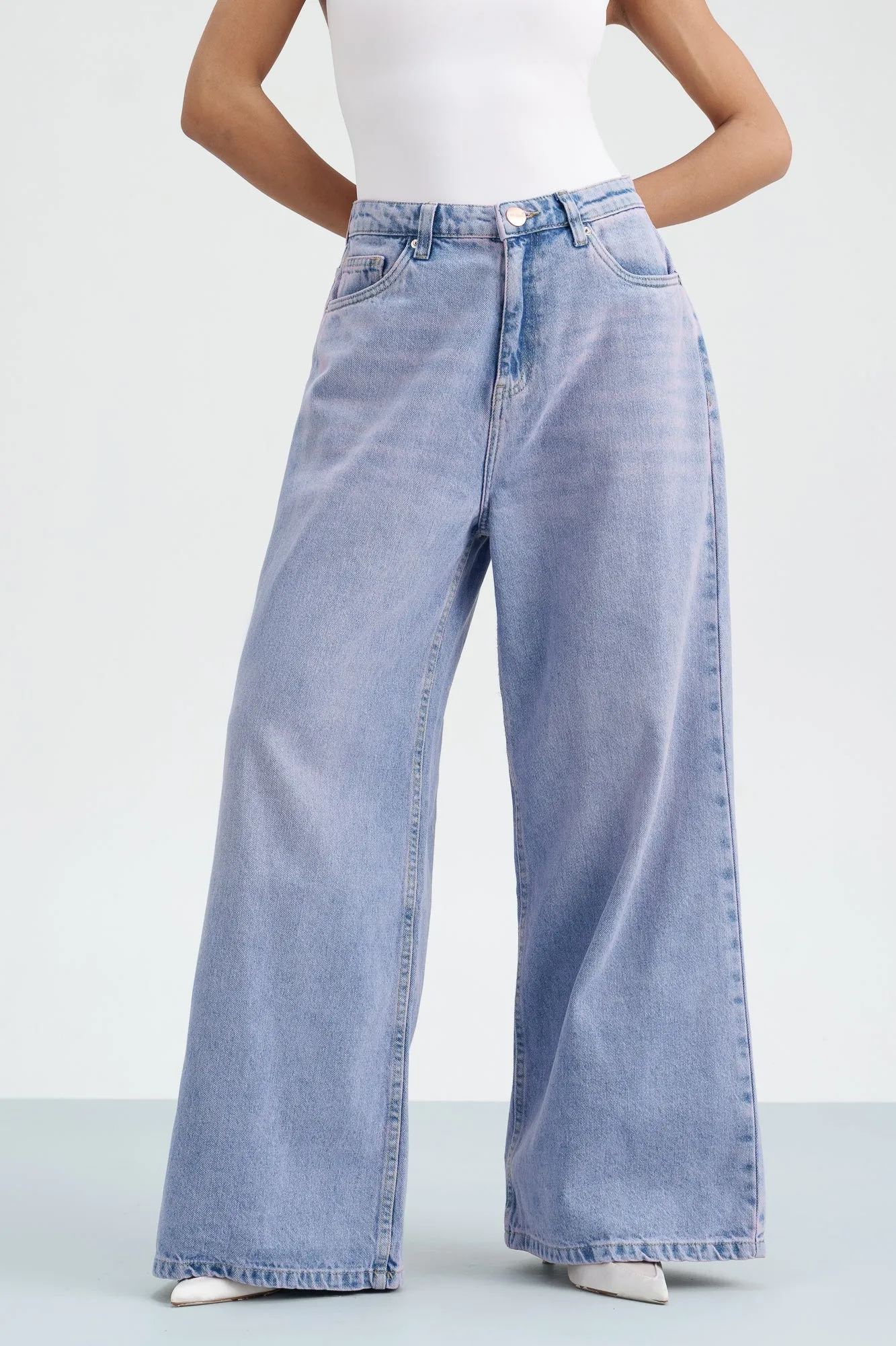 Blue Blush Cropped Wide Leg Jeans