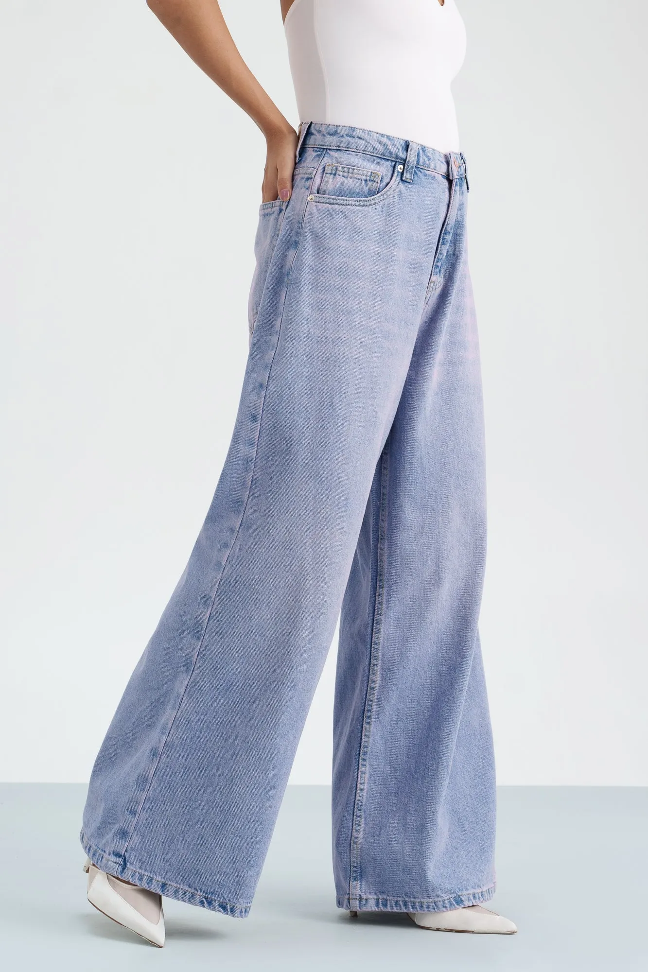 Blue Blush Cropped Wide Leg Jeans