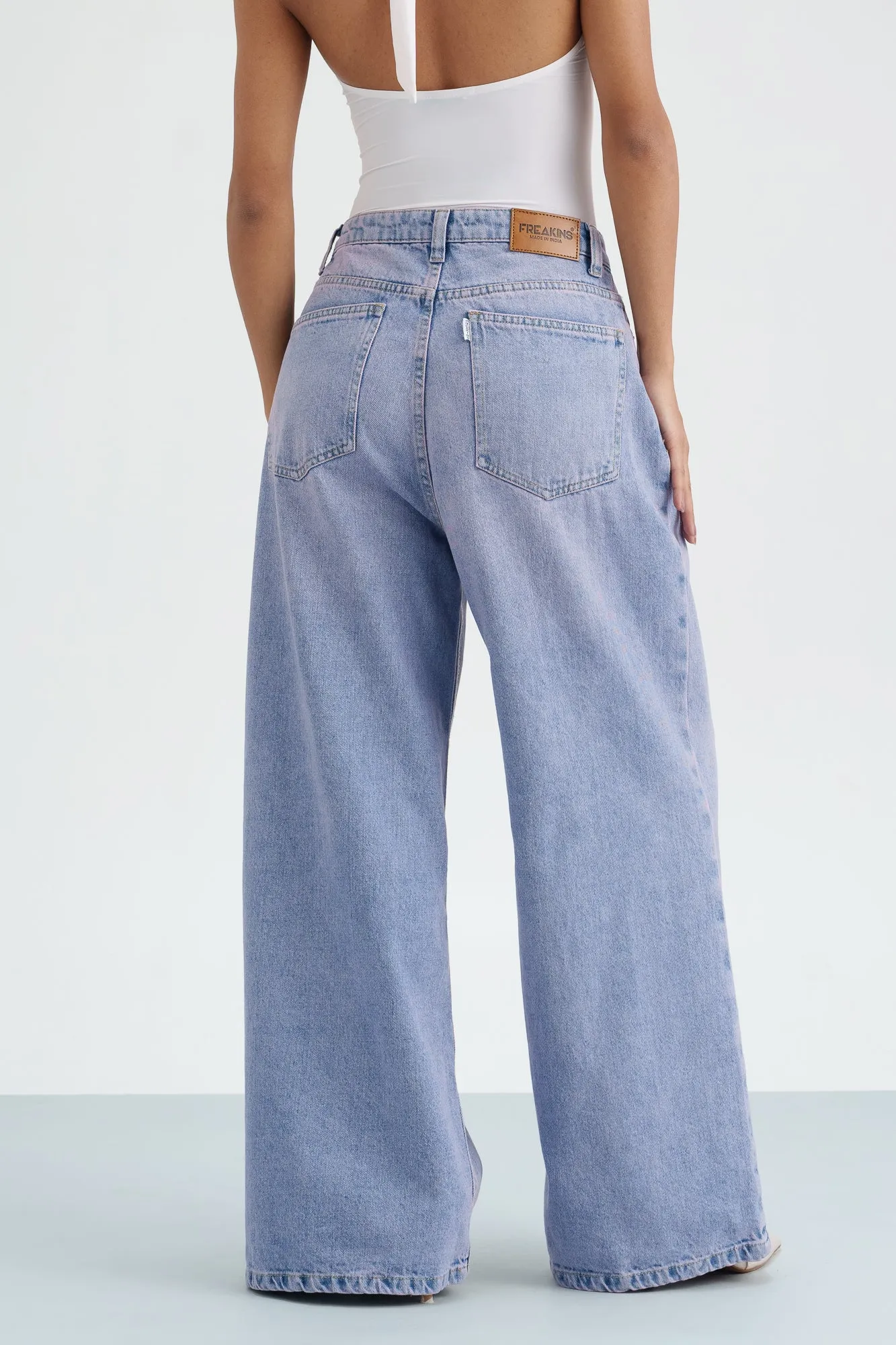 Blue Blush Cropped Wide Leg Jeans