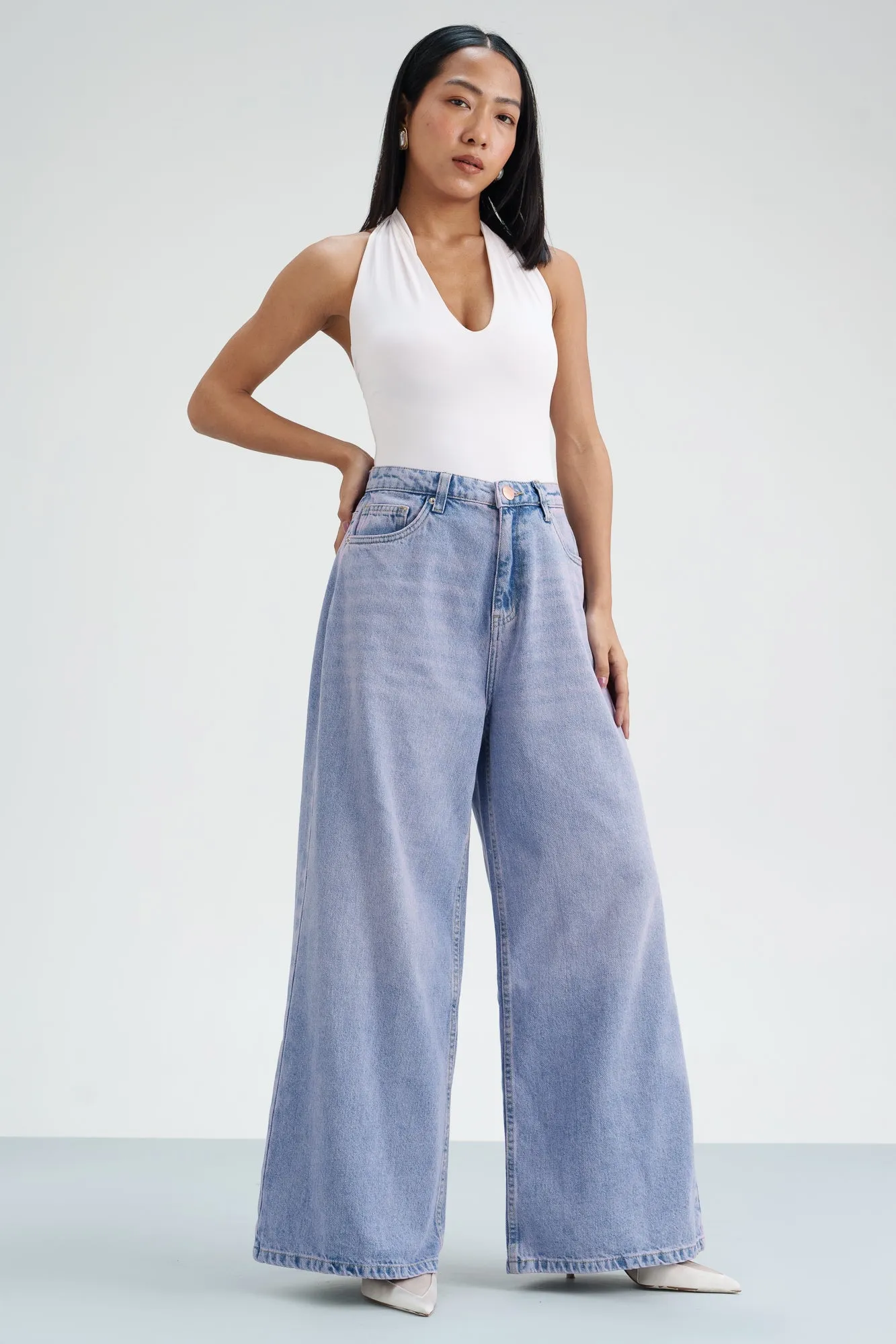 Blue Blush Cropped Wide Leg Jeans