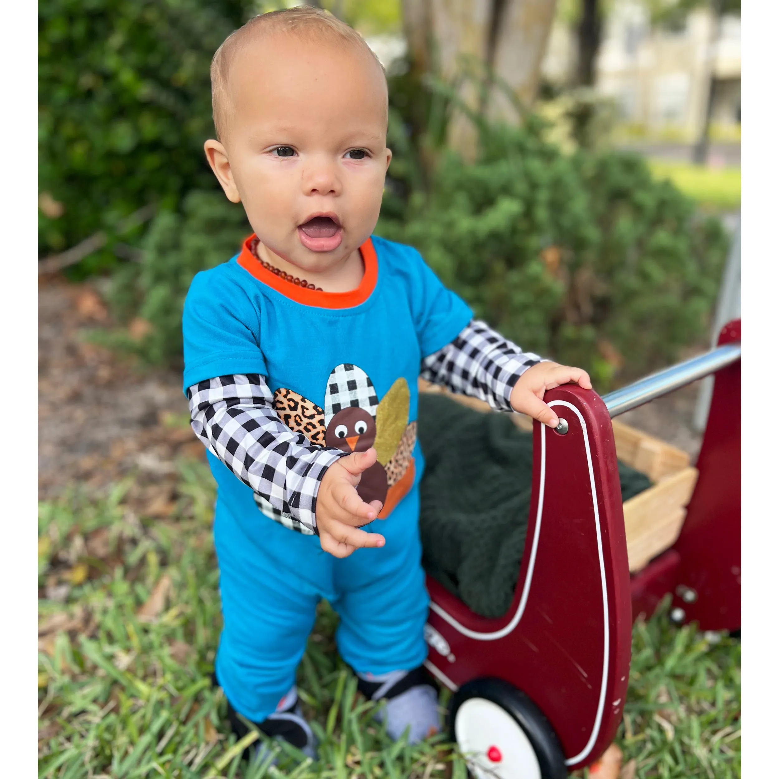 Boys Long Sleeve Thanksgiving Turkey Baby Toddler Romper