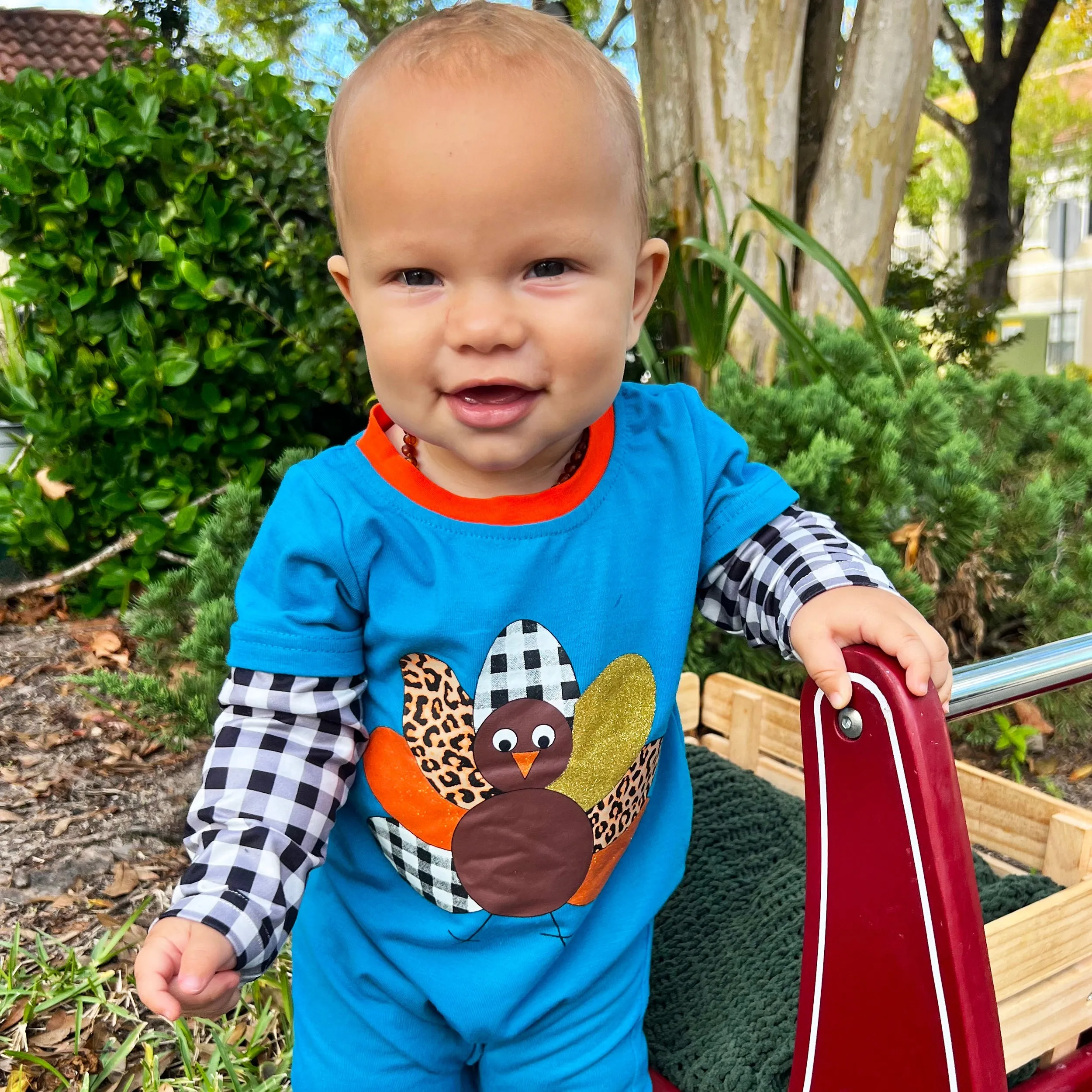 Boys Long Sleeve Thanksgiving Turkey Baby Toddler Romper