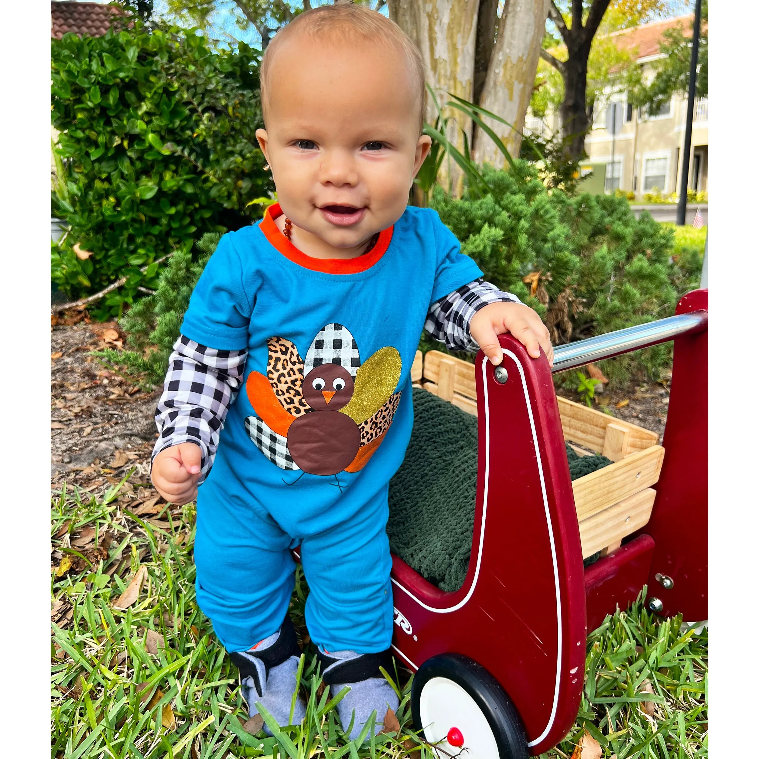 Boys Long Sleeve Thanksgiving Turkey Baby Toddler Romper
