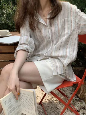 Casual Simple Striped Office Blouse Shirts