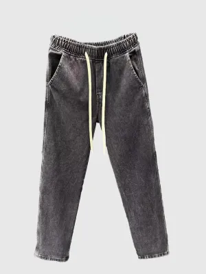 Charcoal Drawstring Wide Leg Denim
