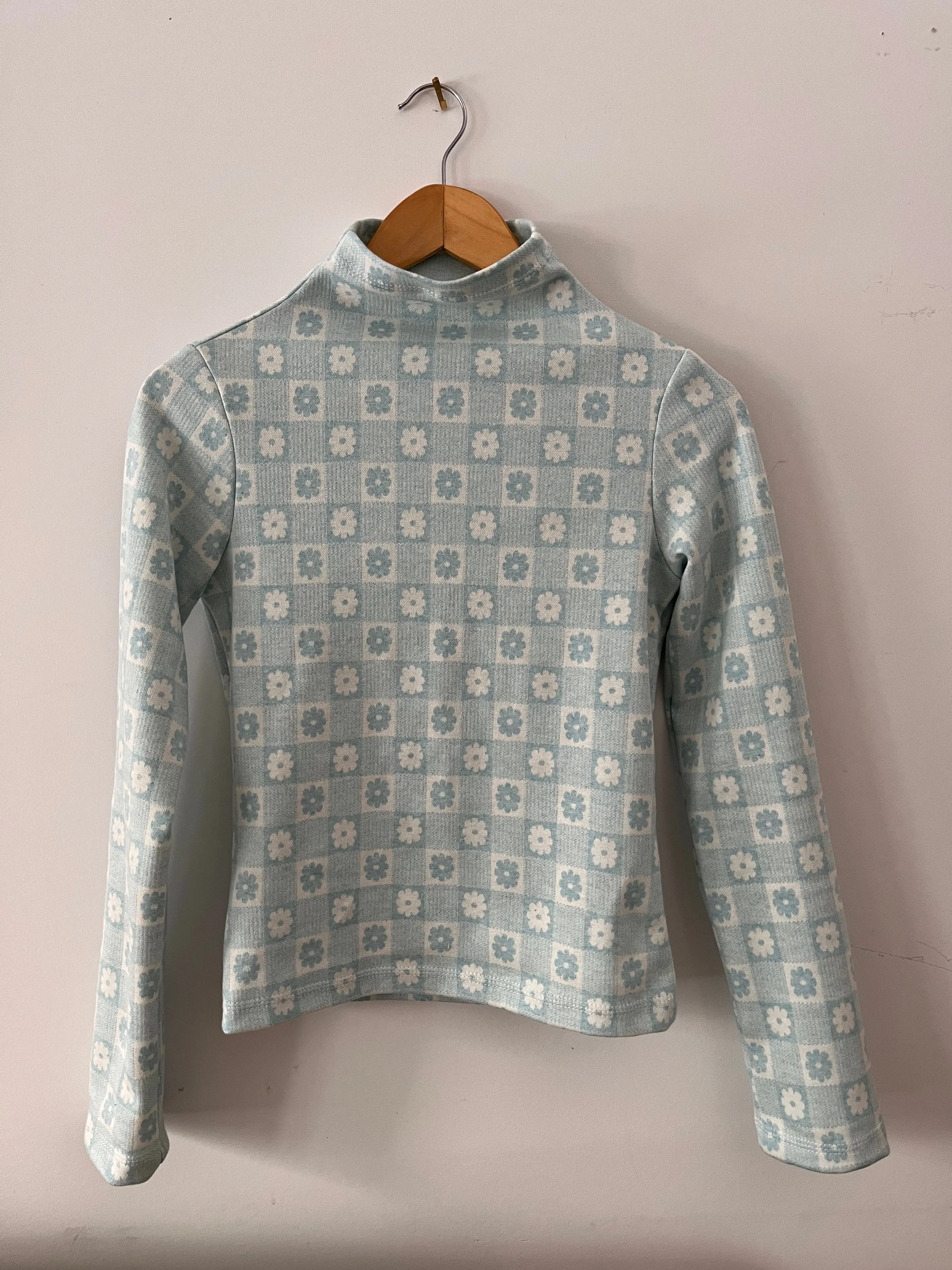 Checkered daisies funnel neck top