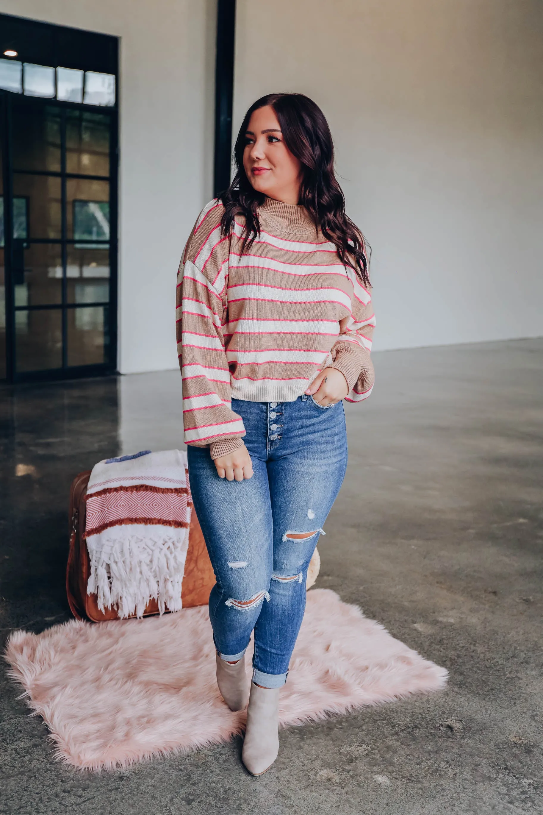 Chloe Striped Sweater - Camel