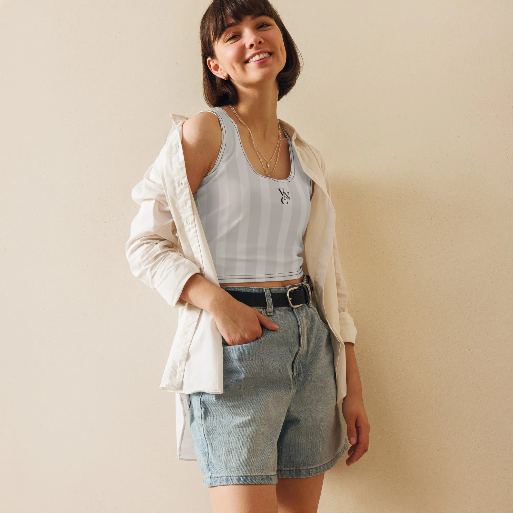 City Chic Crop Top in Stylish Grey strips
