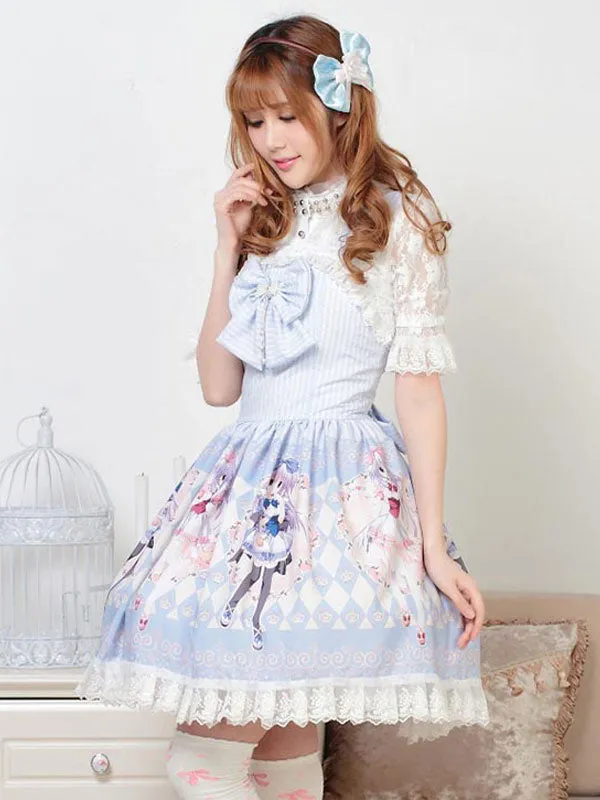 Classic Lolita JSK Dress Light Sky Blue Pearls Bows Lolita Jumper Skirts