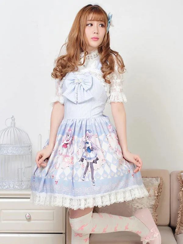 Classic Lolita JSK Dress Light Sky Blue Pearls Bows Lolita Jumper Skirts