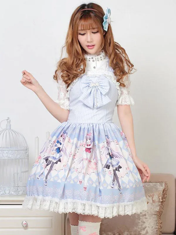 Classic Lolita JSK Dress Light Sky Blue Pearls Bows Lolita Jumper Skirts