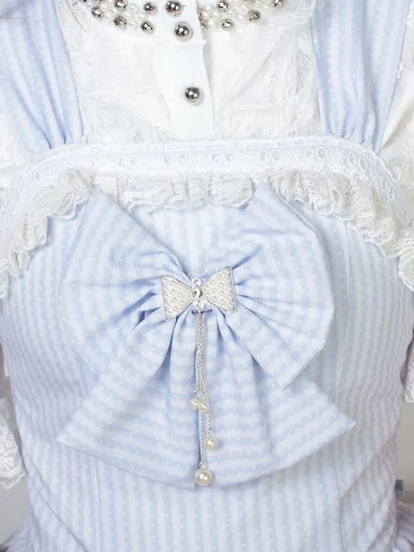 Classic Lolita JSK Dress Light Sky Blue Pearls Bows Lolita Jumper Skirts