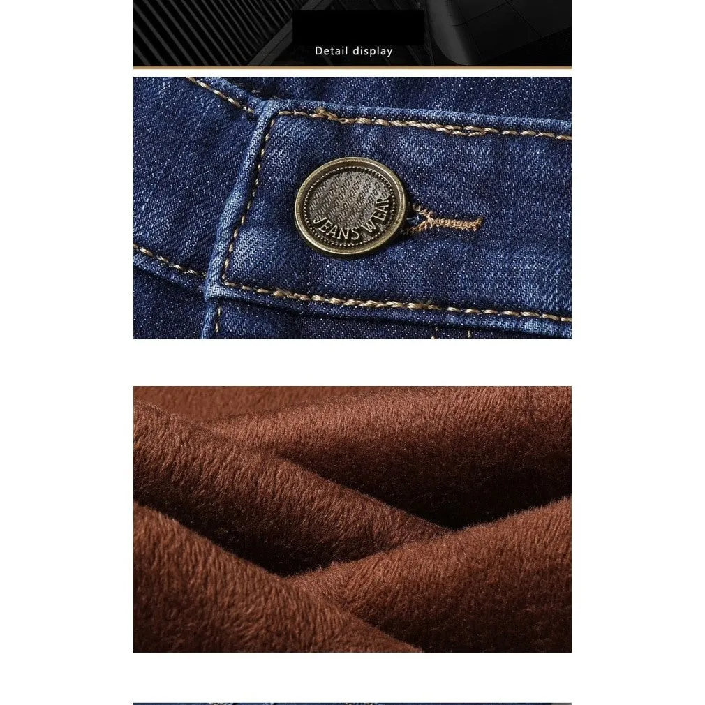 ContiNent 33 Winter Jeans Men Black Slim Fit Stretch Thick Velvet Pants Warm Jeans Casual Fleece Trousers Male Plus Size