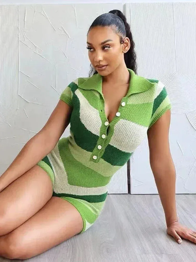 Contrast Romper Women Knit Stretch