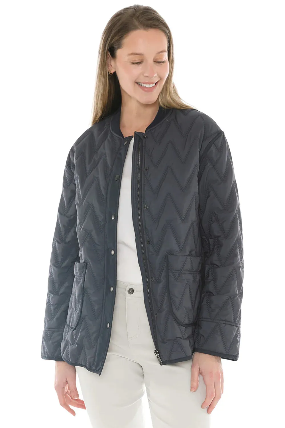 Contrast Zig Zag Quilted Jacket - Dark Navy Combo