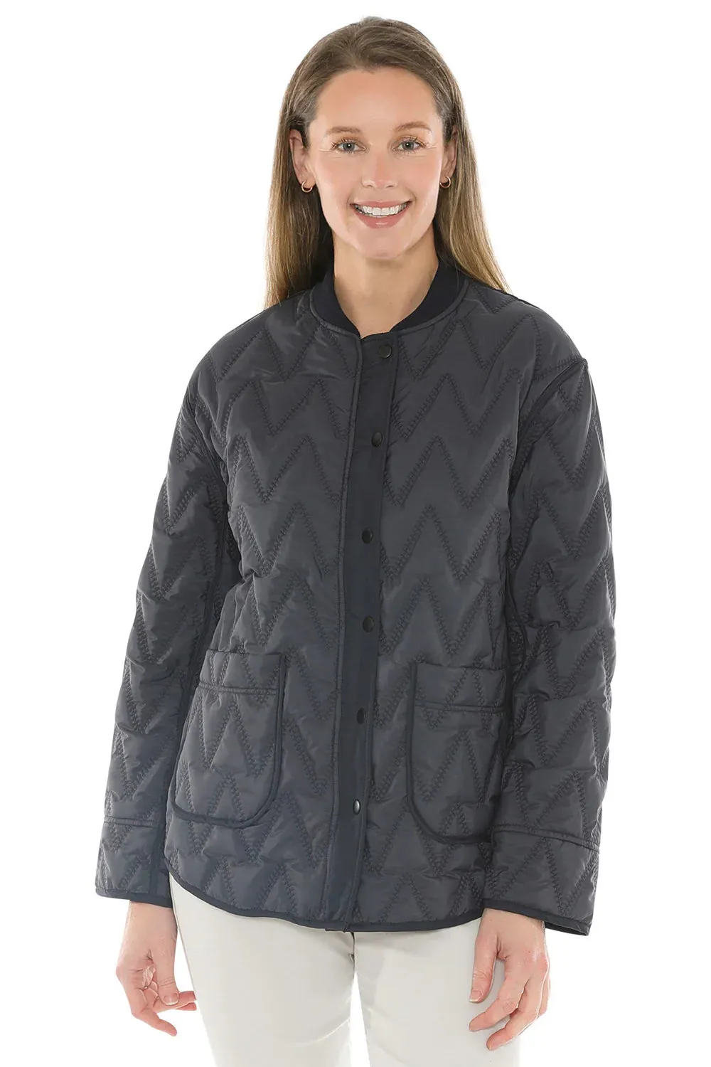 Contrast Zig Zag Quilted Jacket - Dark Navy Combo