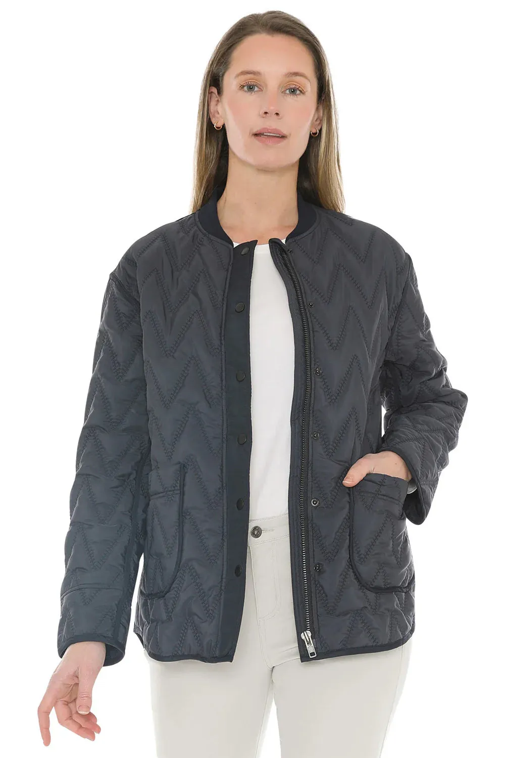 Contrast Zig Zag Quilted Jacket - Dark Navy Combo