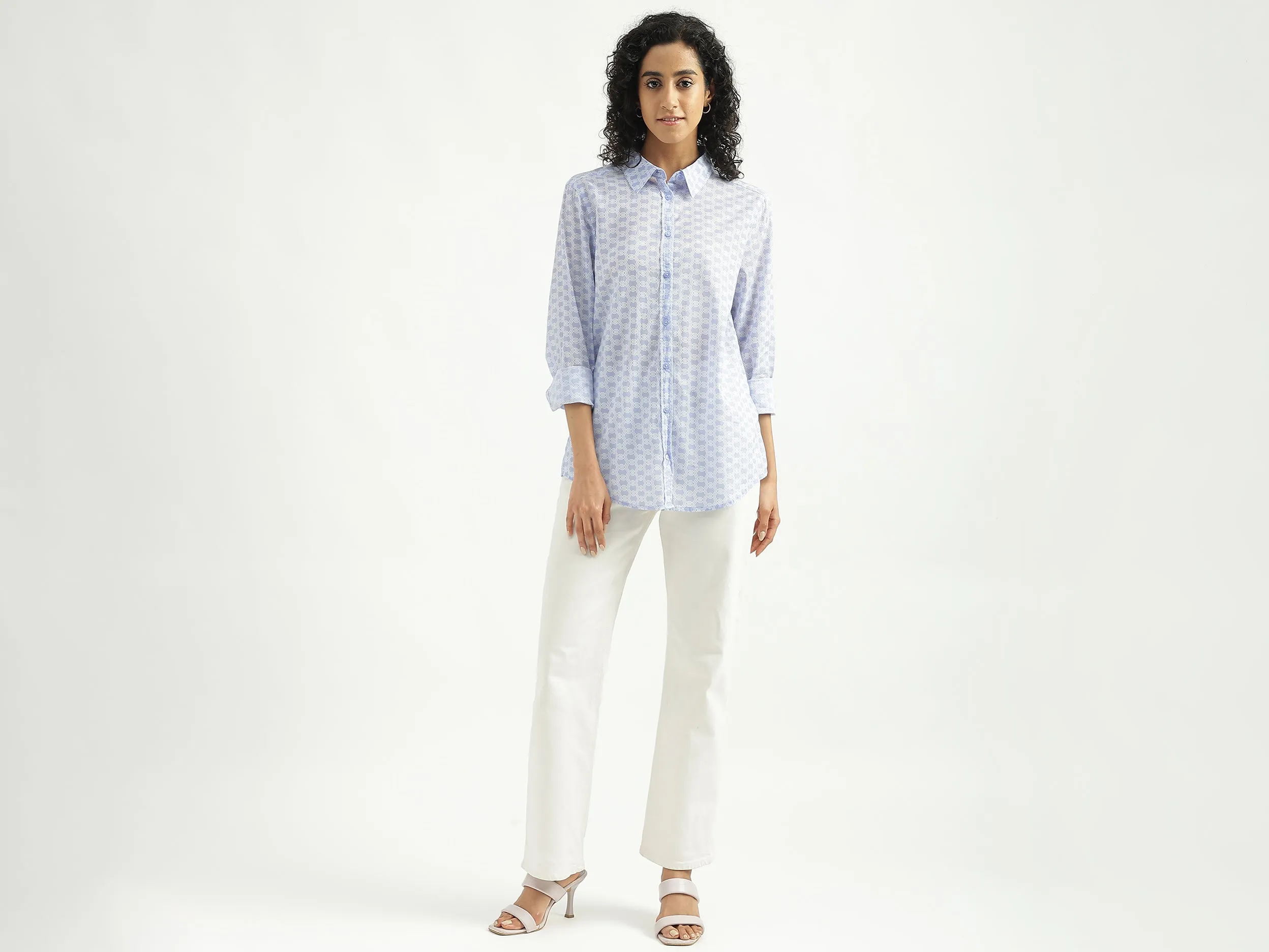 Cotton Printed Spread Collar Women Shirts