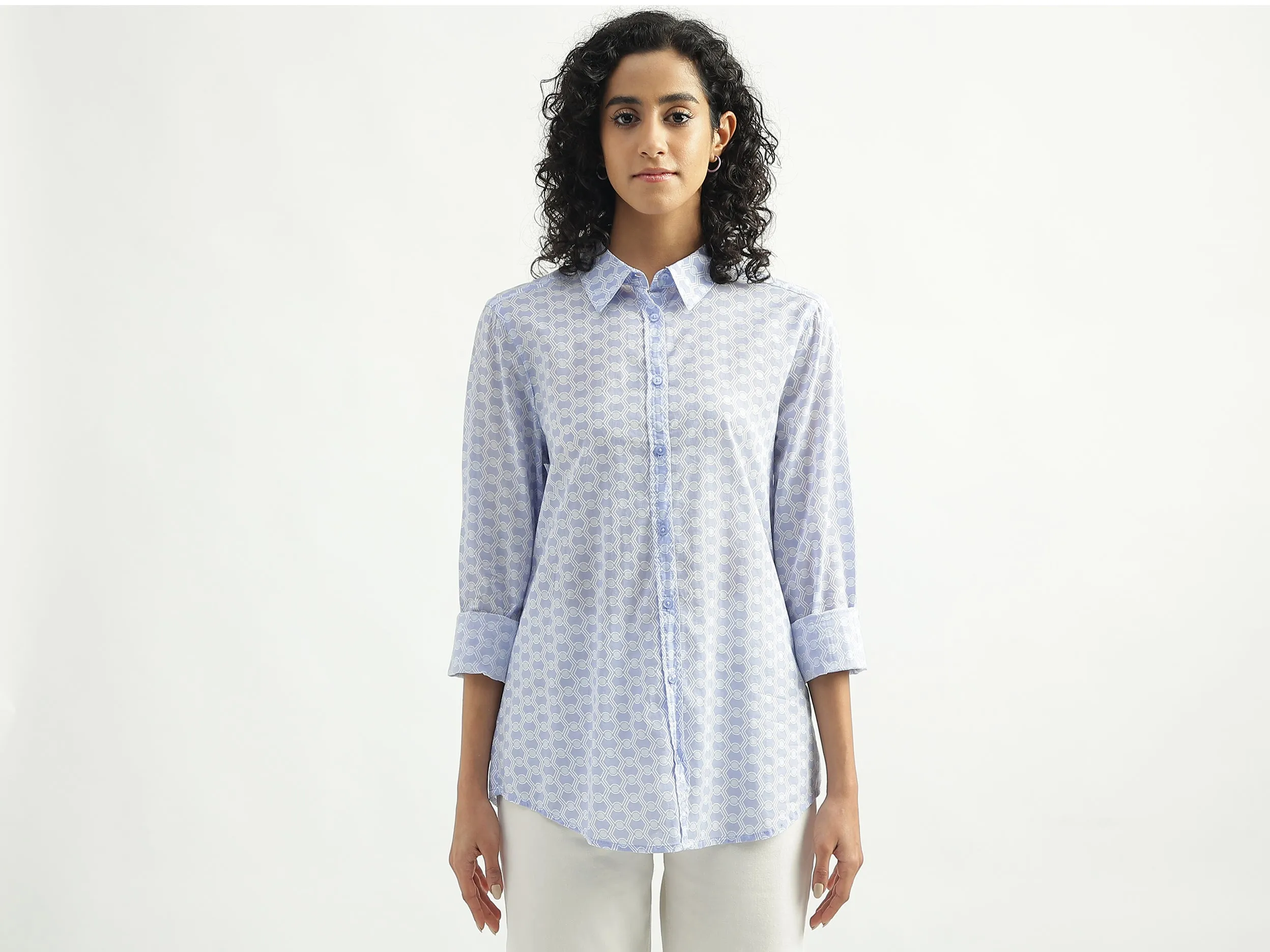 Cotton Printed Spread Collar Women Shirts
