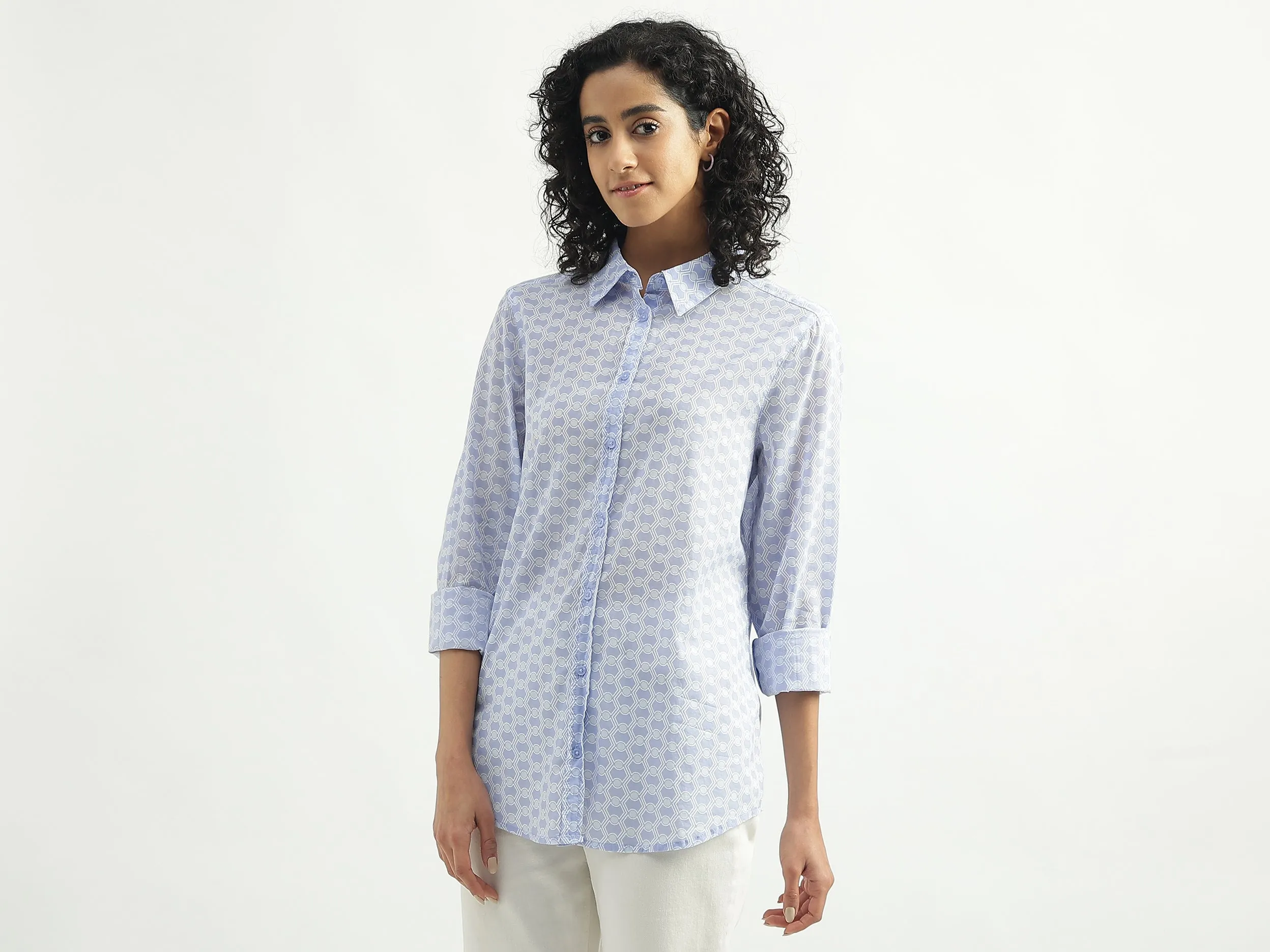 Cotton Printed Spread Collar Women Shirts