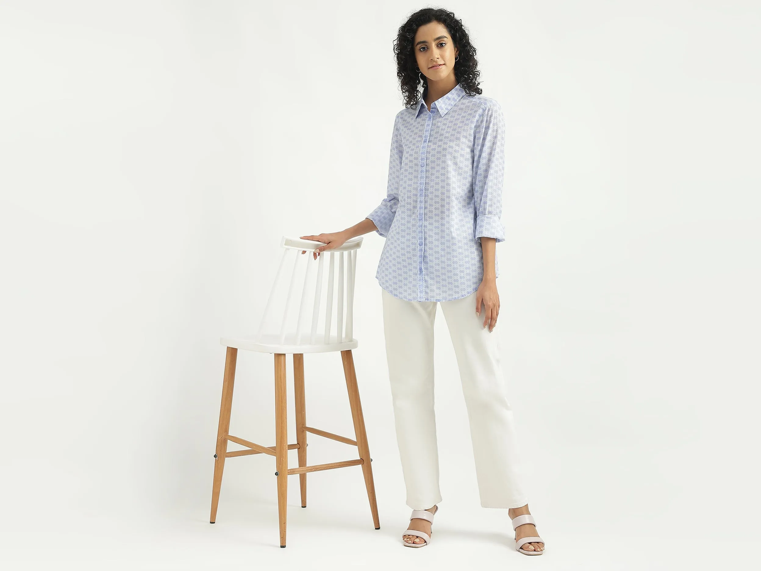 Cotton Printed Spread Collar Women Shirts