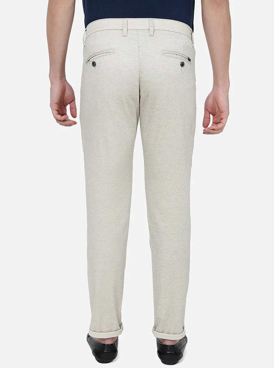 Cream Solid Neo Fit Casual Trouser | Greenfibre